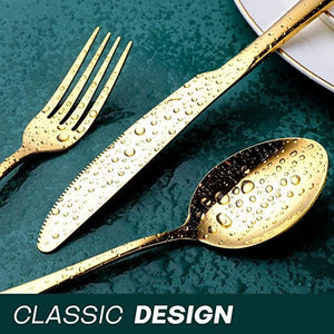 Gold Silverware Set, 24pcs Gold Forged Stainless Steel Flatware Set, Service of 6