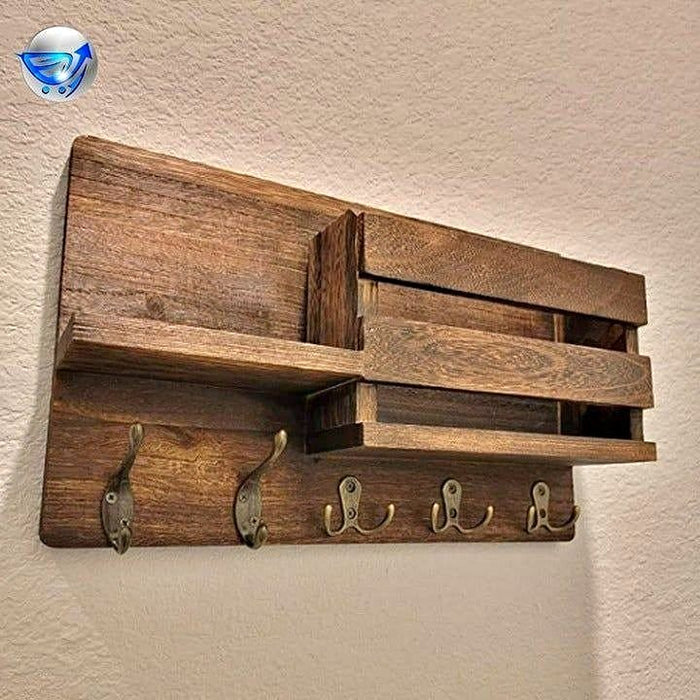 Mail Holder and Key Hanger with 5 Key Hooks