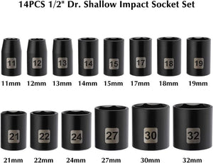 14 PCS 1/2" Drive Standard Impact Socket Set, Metric