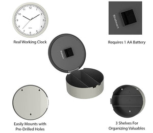 9.8" Round Wall Clock with Hidden Storage Battery Operated