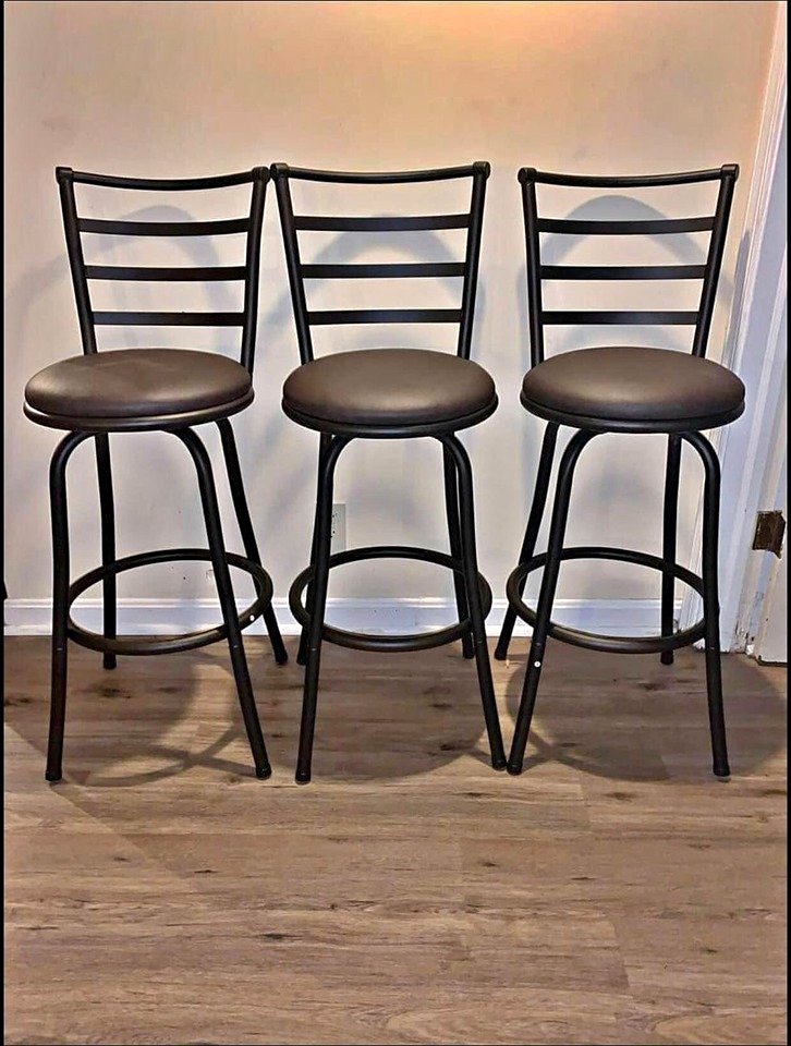 (Set of 3) Bronze Hammered Leather Adjustable-Height Swivel Barstools | Counter Height Pub Stools