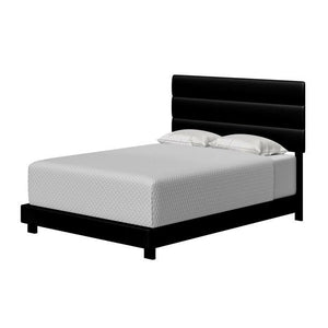 New in Box - Queen Size 3-Panel Black Faux Leather Upholstered Bed Frame