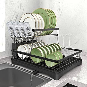 2-Tier Dish Racks with Drainboard, Large Capacity