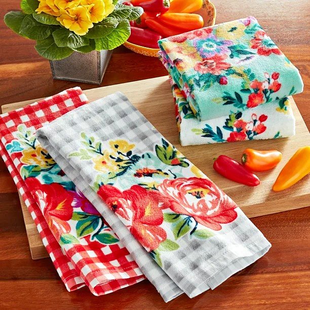 Sweet Romance Kitchen Towel Set, Multicolor, 16"W x 28"L, 4 Piece