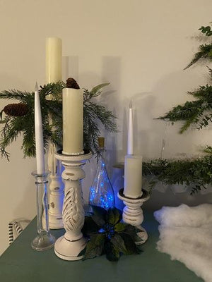 Set of 3 White Mango Wood Turned Style Pillar Candle Holder
