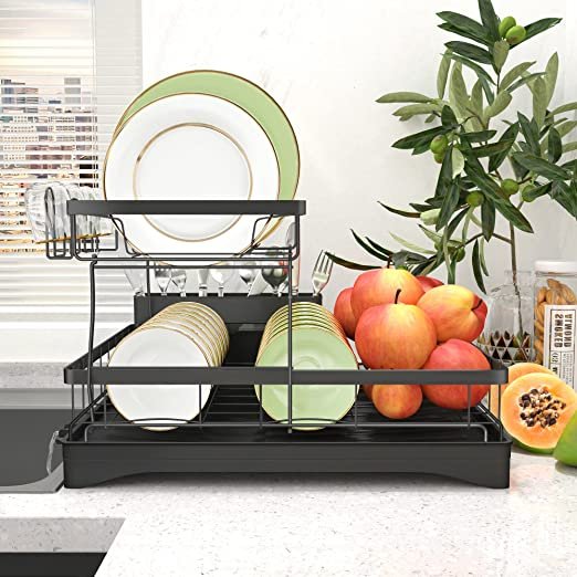 2-Tier Dish Racks with Drainboard, Large Capacity