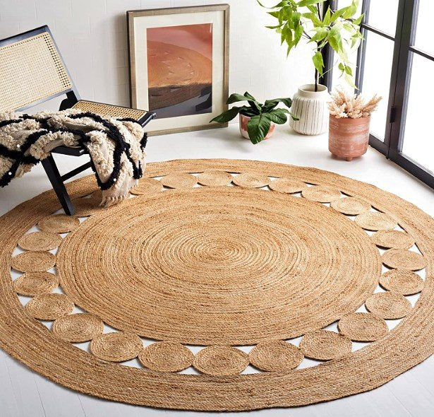 Round Natural Boho Charm Farmhouse Jute Area Rug 3'