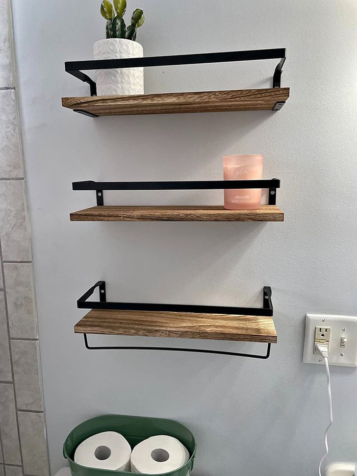 Wall Floating Bathroom Shelves with 1 Towel Bar Set of 3
