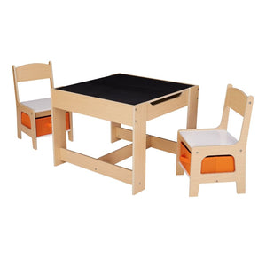 New! 3 Piece Kids Wooden Storage Table and Chairs Set, Natural Color