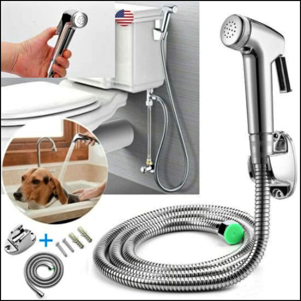 Silver Toilet Bidet Sprayer Handheld Bathroom Shower Head Hose