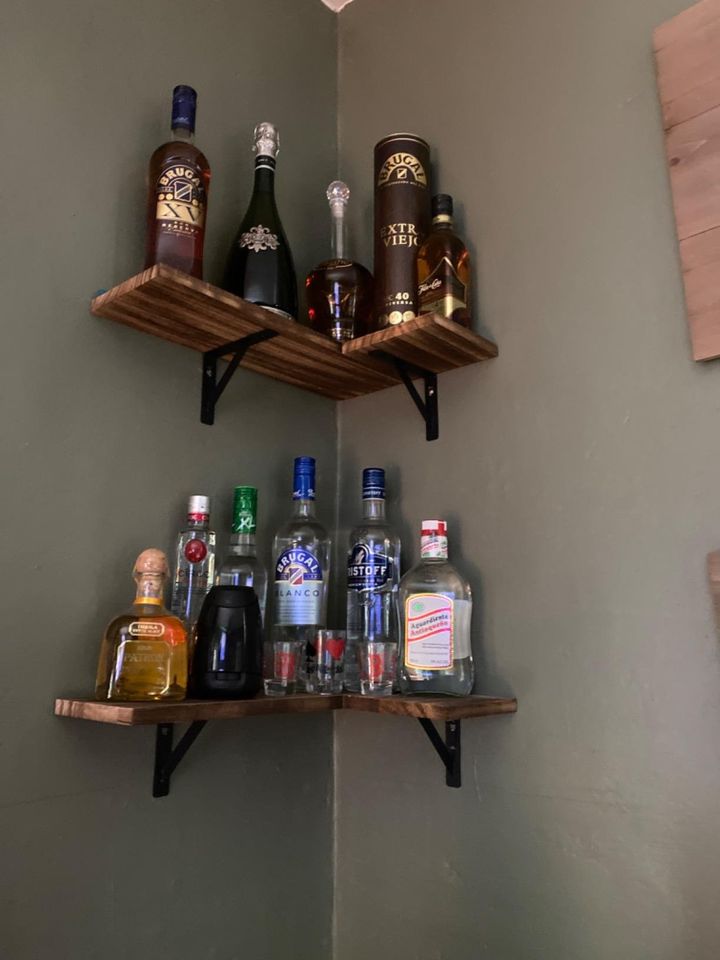 Set of 2 Corner Wall Shelves Rustic Wood Corner Floating