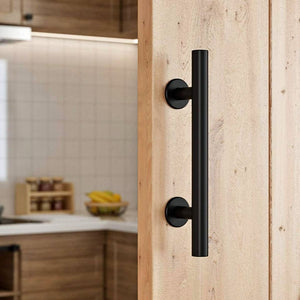 12" Sliding Barn Door Handles Black Hardware with Flush Finger Pull, Large Rustic Black