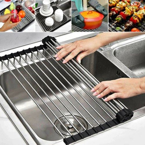 20.5''x16.9''Over the Sink Drying Rack Stainless Steel Roll-Up Dish Food Drainer