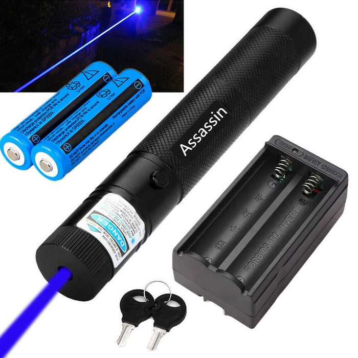 900 Miles Blue Purple Laser Pointer Pen 405nm Lazer 1mW Light+2x Batt+Dual Char