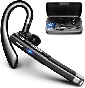 Bluetooth Earpiece for Cell Phones Bluetooth V5.1 Headset with Charging Case Hands-Free Single Ear Headset with CVC8.0 Noise Canceling Mic for Office/Driving Compatible with Android/Iphone/Laptop