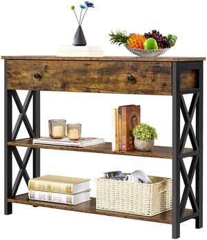 Industrial Console Table with Drawer, Sofa Table Narrow Console Table for Entryway/Living Room.