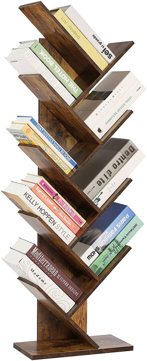 Tree Bookshelf, 8-Tier Floor Standing Bookcase, with Wooden Shelves for Living Room