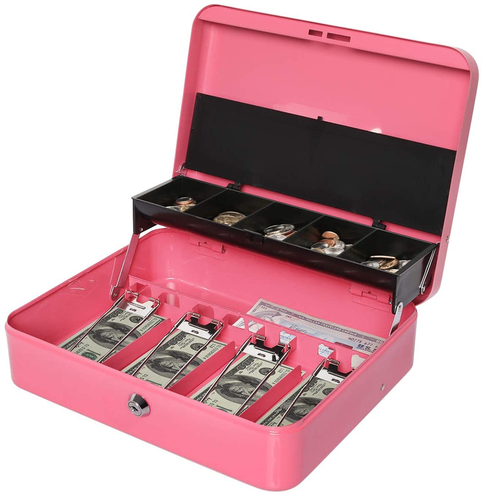 ✨NEW✨EXTRA Large Cash Box with Lock and Key Money Box Tray | Pink