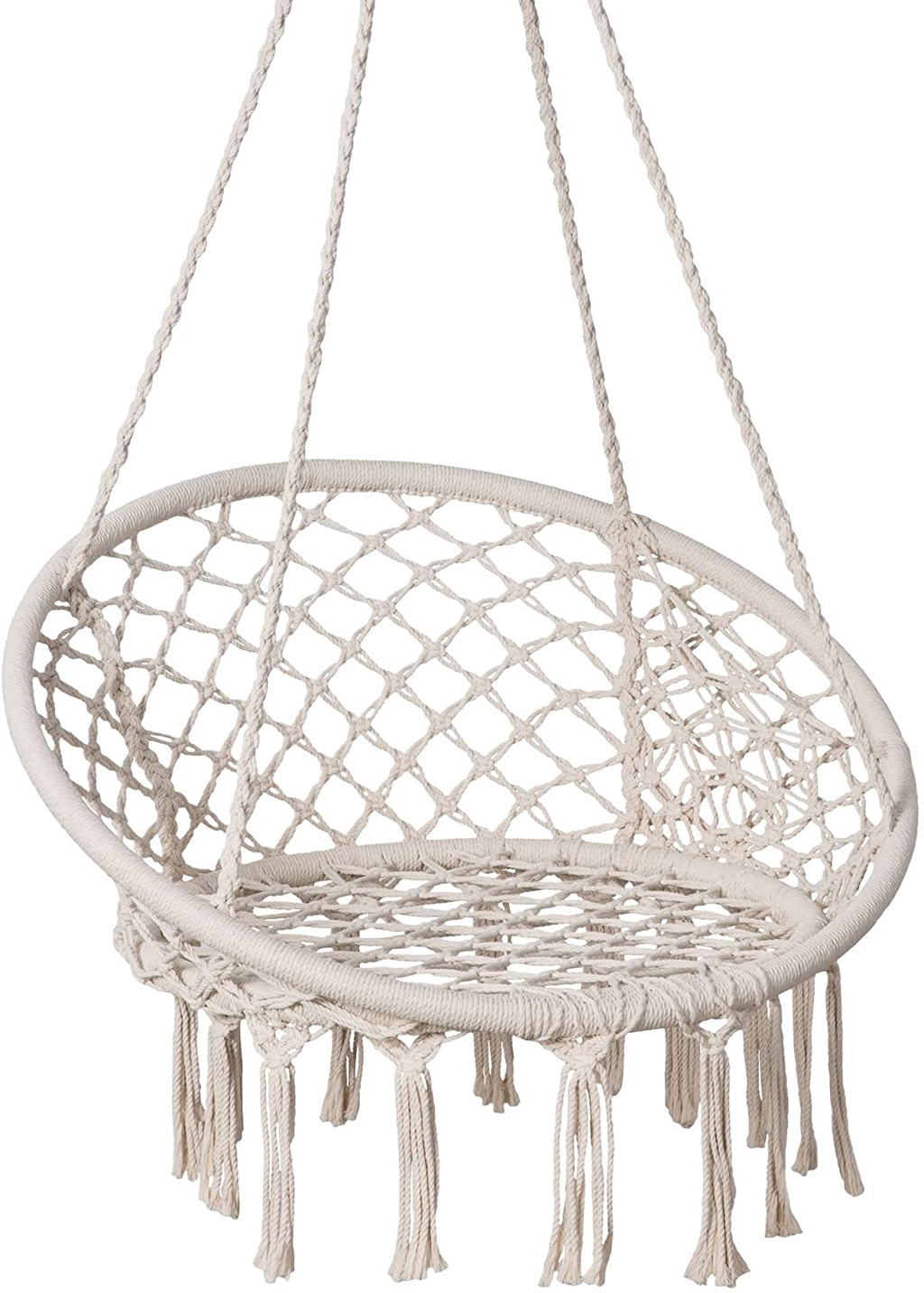 Hammock Chair Macrame Swing, Max 330 Lbs, Hanging Cotton Rope Hammock Swing Chair, Indoor/Outdoor