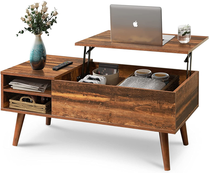 Wood Lift Top Coffee Table with Hidden Compartment and Adjustable Storage Shelf,