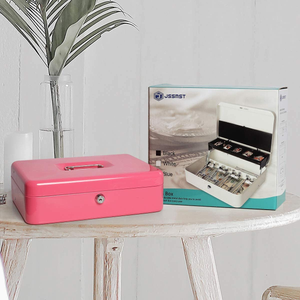 Jssmst Cash Box with Money Tray and Lock - Pink Cash Box with Key Lock Safe Money Box Large, Locking Cash Register Drawer Box for Money, 11.8'' X 9.5'' X 3.5'', SM-CB005PK