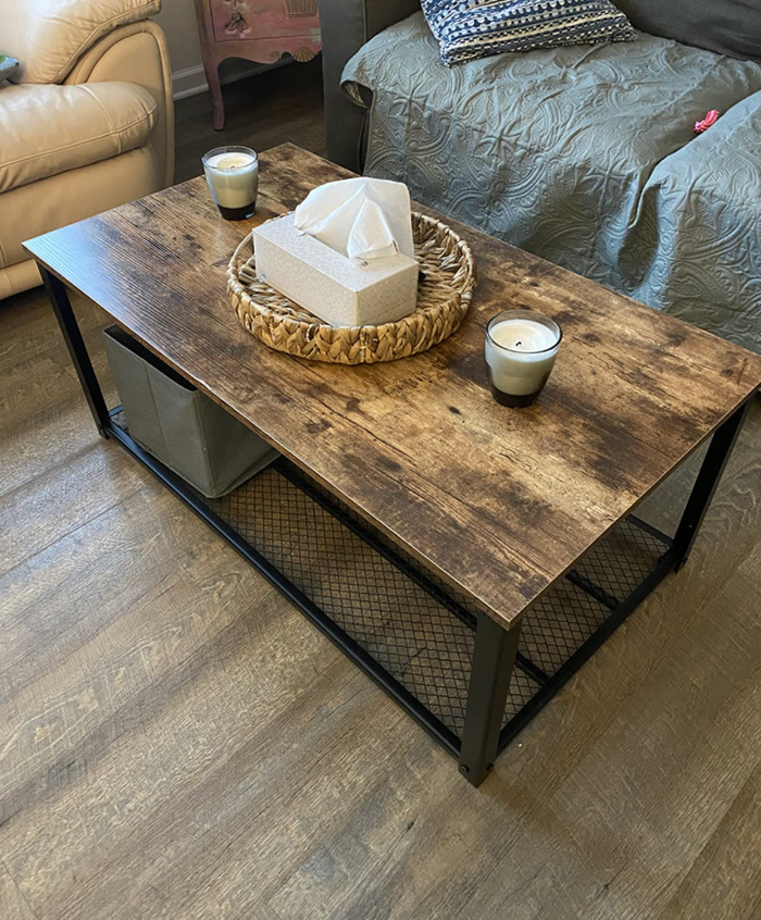 Industrial Coffee Table Tea Side Table with Storage Shelf