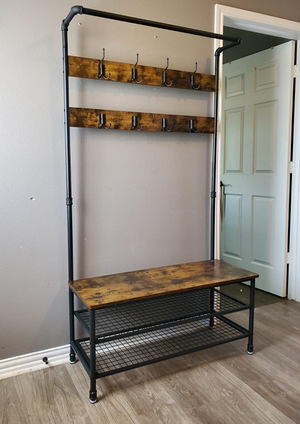 Coat Rack and Storage Bench, Hall Tree with 9 Hooks