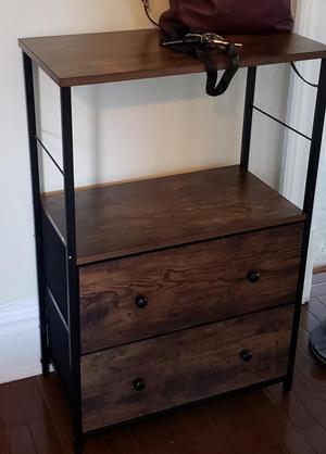 Nightstand, Rustic Side Table, Dresser Tower with 2 Fabric Drawers