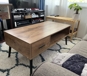 Coffee Table, Industrial TV Table with 1 Drawer and Open Storage Shelf