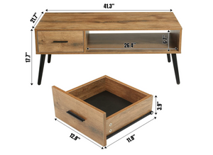 Coffee Table, Industrial TV Table with 1 Drawer and Open Storage Shelf