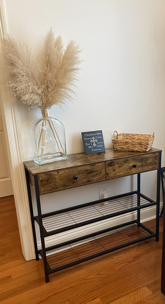 Console Table with Drawers, Industrial Sofa Table