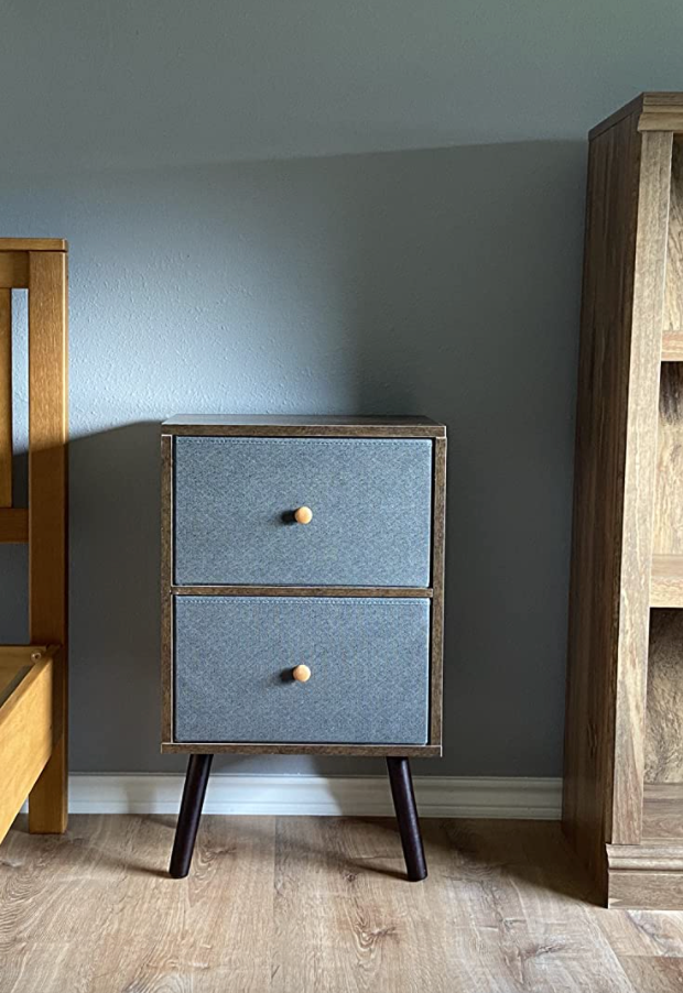 Mid Century Modern Nightstand with 2 Drawers, Industrial Bedside Table