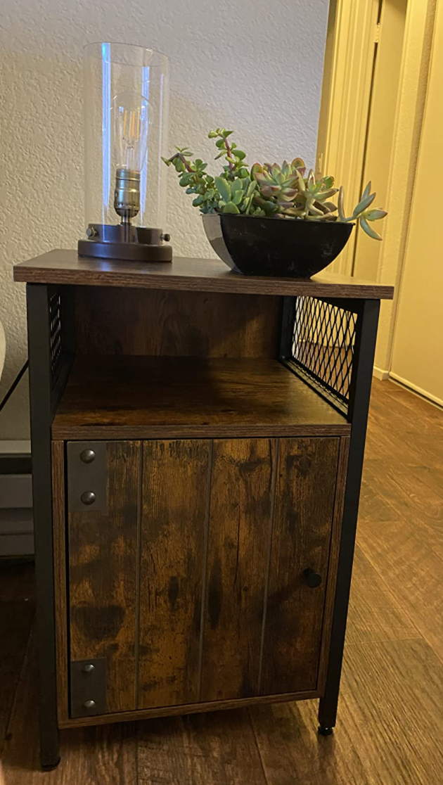 Bedroom Nightstand with Open Shelf and Storage Cabinet