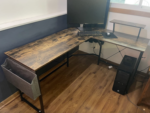 L Shaped Office Computer Desk with Storage Bag & Monitor Stand