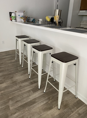 Set of 4 Backless Stools with Wooden Top 26" White