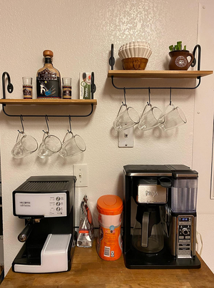 Floating Wall Shelves for Kitchen Bathroom Coffee Nook with 10 Adjustable Hooks