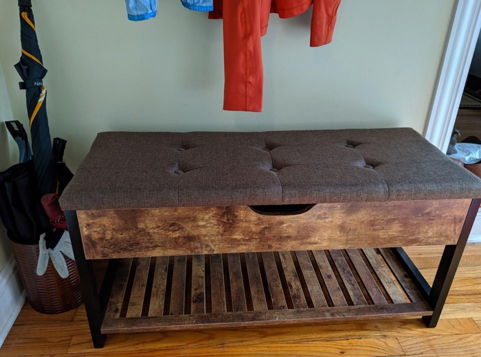 Rustic Storage Bench, Shoe Bench with Padded Seat & Storage Chest