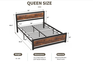 Queen with Wooden Headboard Heavy Duty Platform Metal Bed Frame