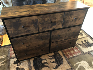 Industrial Wide Dresser, Storage Tower, Rustic Chest of Drawers with 7 Fabric Drawers