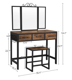 Vanity Table Set, Writing Desk, Makeup Table with Stool, 3 Drawers