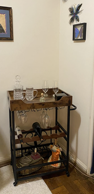 Bar Cart with Wine Rack,Mobile Kitchen Serving Cart with Storage and Glass Holder