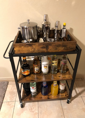 Bar Cart, Kitchen Serving Cart, Utility Cart with Wheels and Handle
