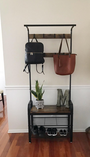 Coat Rack, Hall Tree with Shoe Bench for Entryway