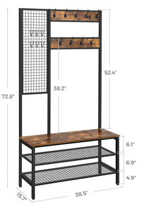 Hall Tree with Bench, Mudroom Bench with Storage and 15 Hooks