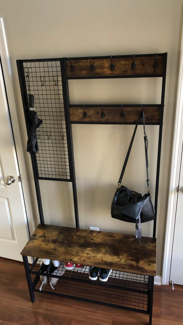 Hall Tree with Bench, Mudroom Bench with Storage and 15 Hooks