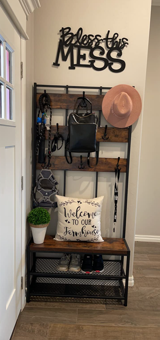 Hall Tree with Shoe Storage, Entryway Organizer with Coat Hooks and Shoe Bench