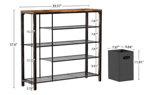 Shoe Rack, 5-Tier 39” Storage Entry Shoe Bench with Mesh Shelves and Non-woven Storage Bin