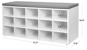 Shoe Bench with Cushion, 15-Cube Storage Bench,White