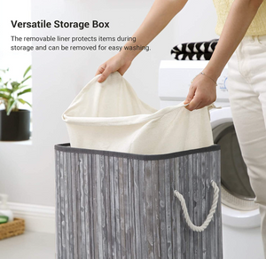 Bamboo Laundry Hamper with Lid, Laundry Basket with Liner Bag and Handles