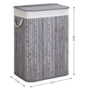 Bamboo Laundry Hamper with Lid, Laundry Basket with Liner Bag and Handles